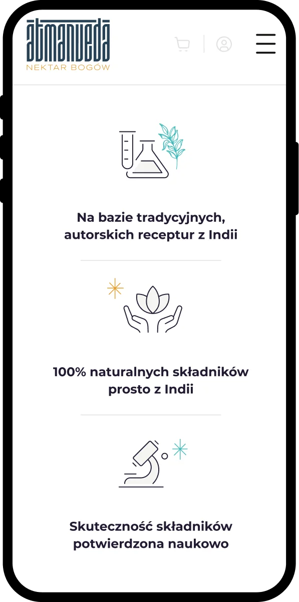 Atmanveda supplement store - mobile view