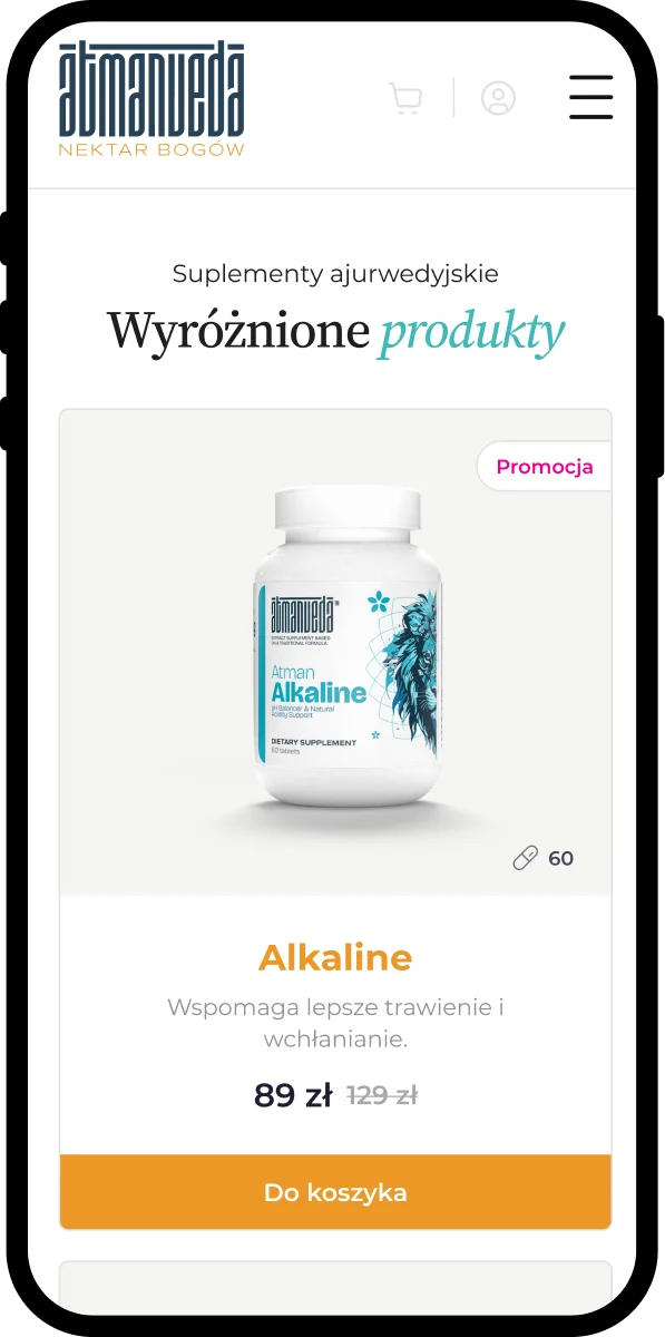 Atmanveda supplement store - mobile view, product section