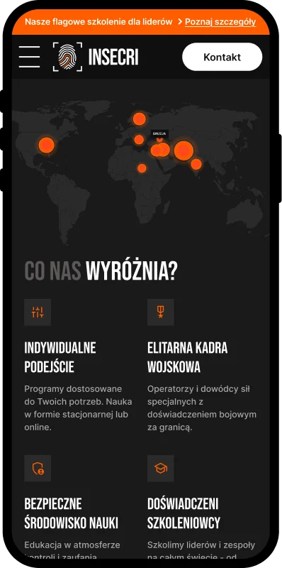 Strona dla firmy szkoleniowej — widok mobilny, o firmie szkoleniowej