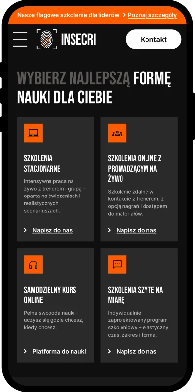 Strona dla firmy szkoleniowej — widok mobilny, odbiorcy szkolen