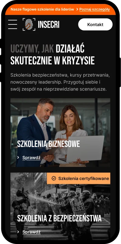 Strona dla firmy szkoleniowej — widok mobilny, rodzaje szkoleń