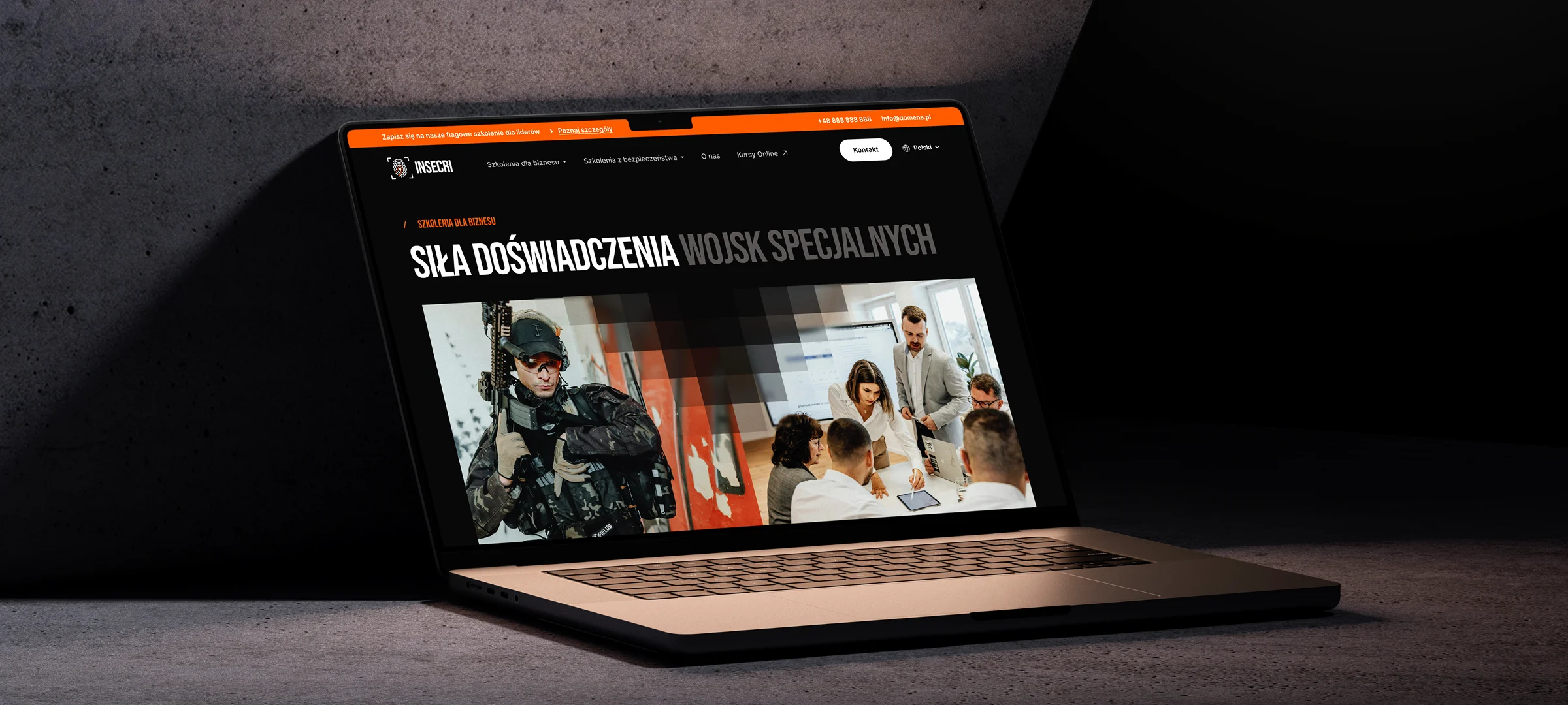 Strona dla firmy szkoleniowej Insecri — widok strony głównej