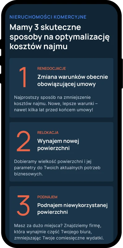 Strona dla doradcy nieruchomości komercyjnych — widok mobilny, usługi firmy